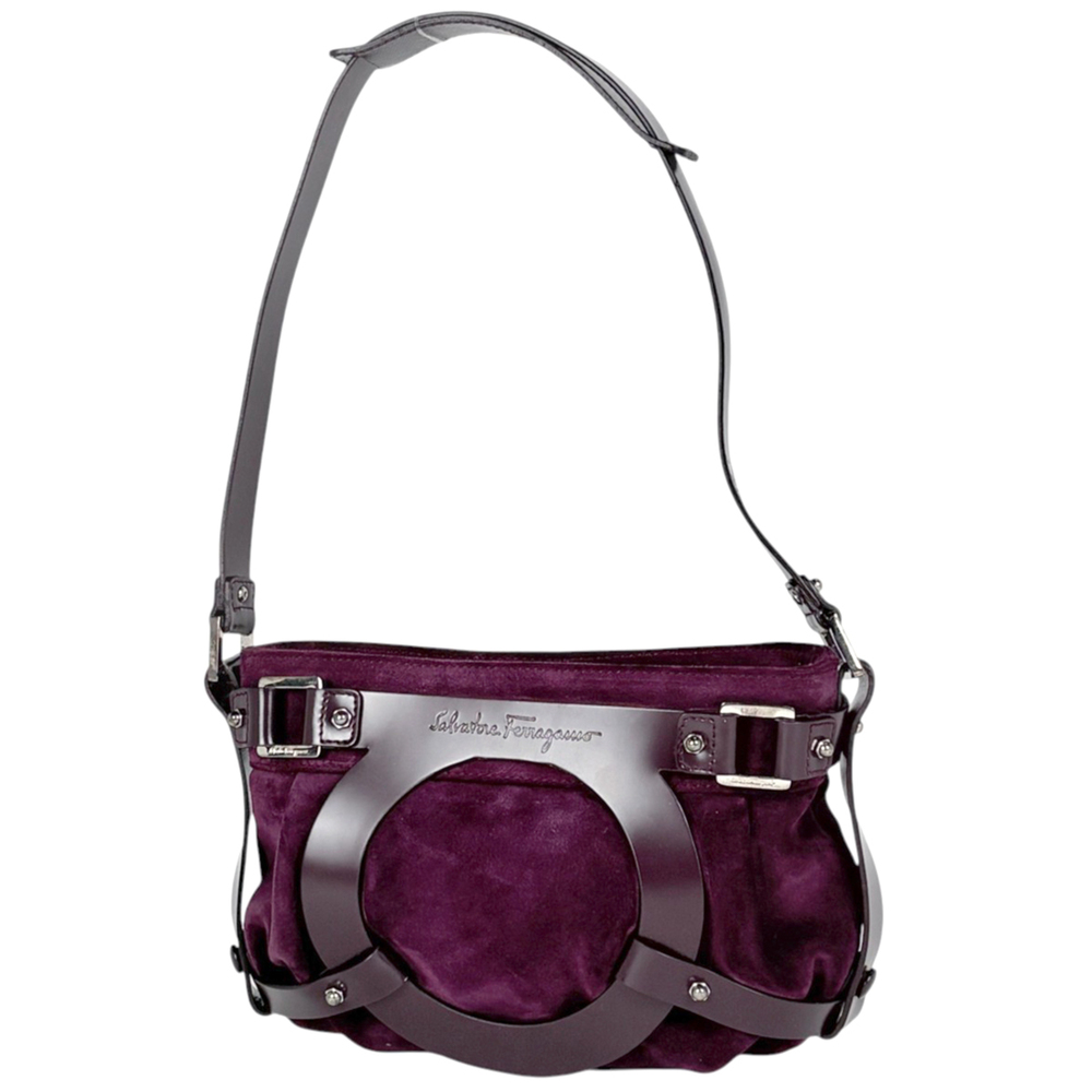 Salvatore Ferragamo shoulder bag, Gancini design, suede, purple, AU-215866, w...